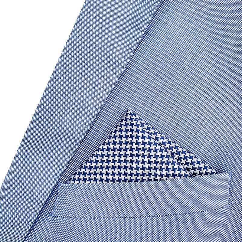 Modro - stříbrný kapesník do saka Houndstooth 