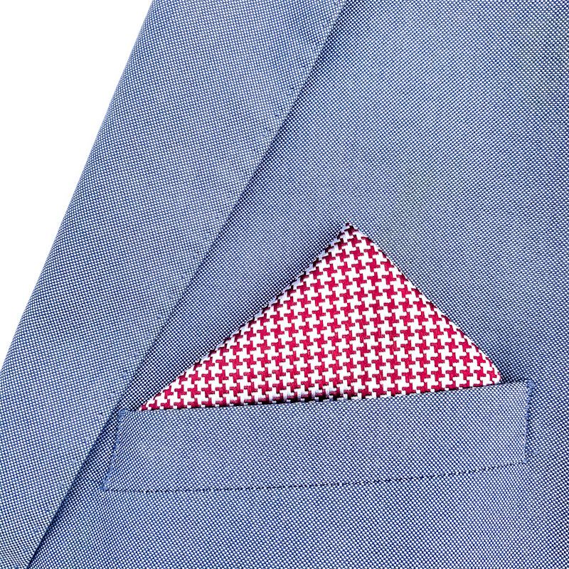 Červeno - stříbrný kapesník do saka Houndstooth 