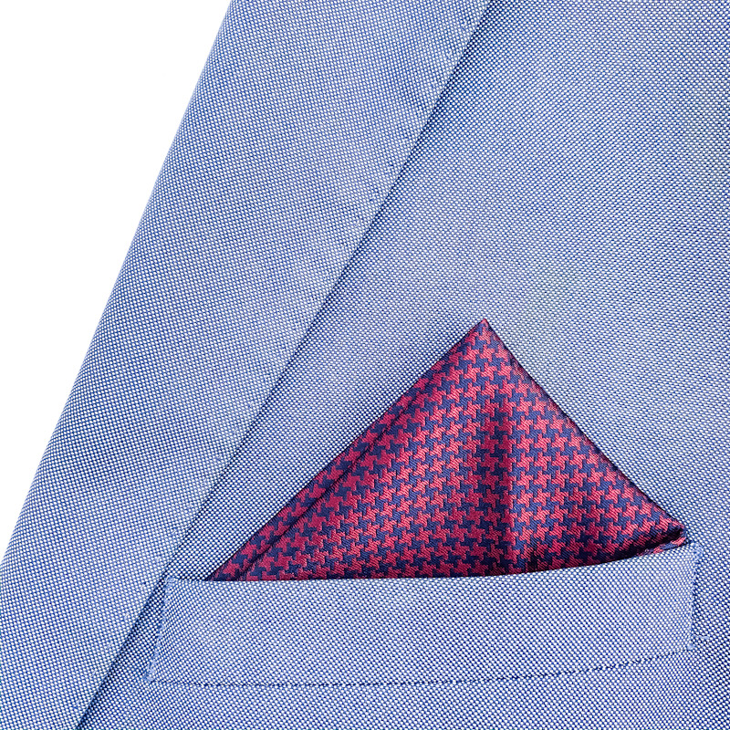 Červeno - modrý kapesník do saka Houndstooth 
