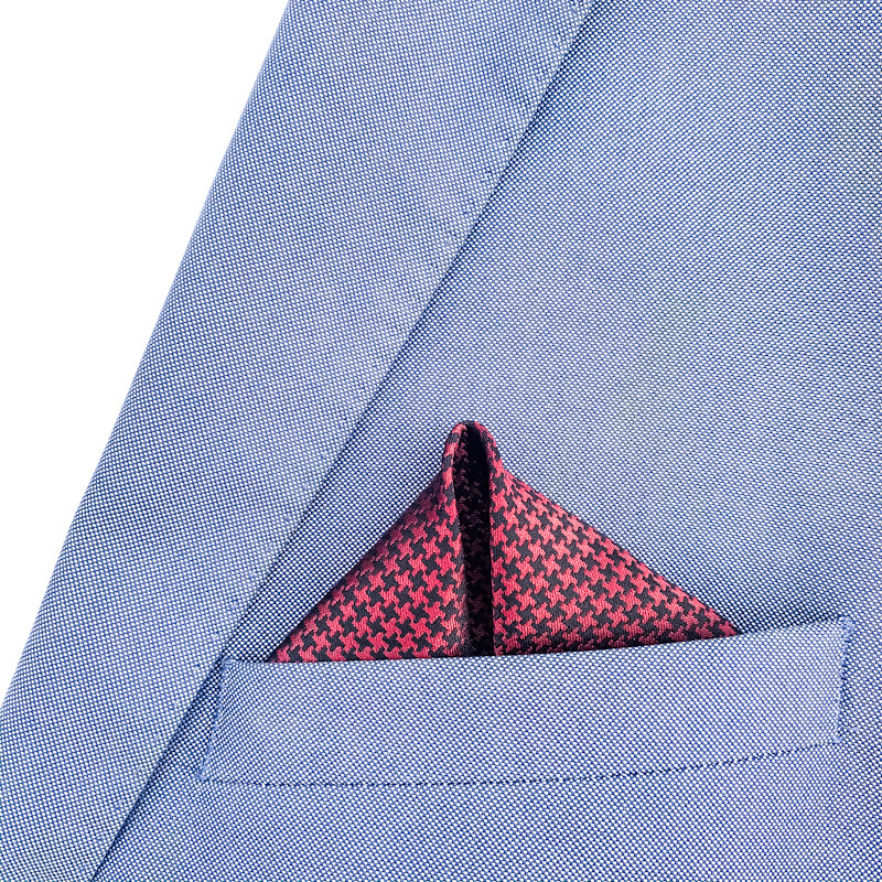 Červeno - černý kapesník do saka Houndstooth 