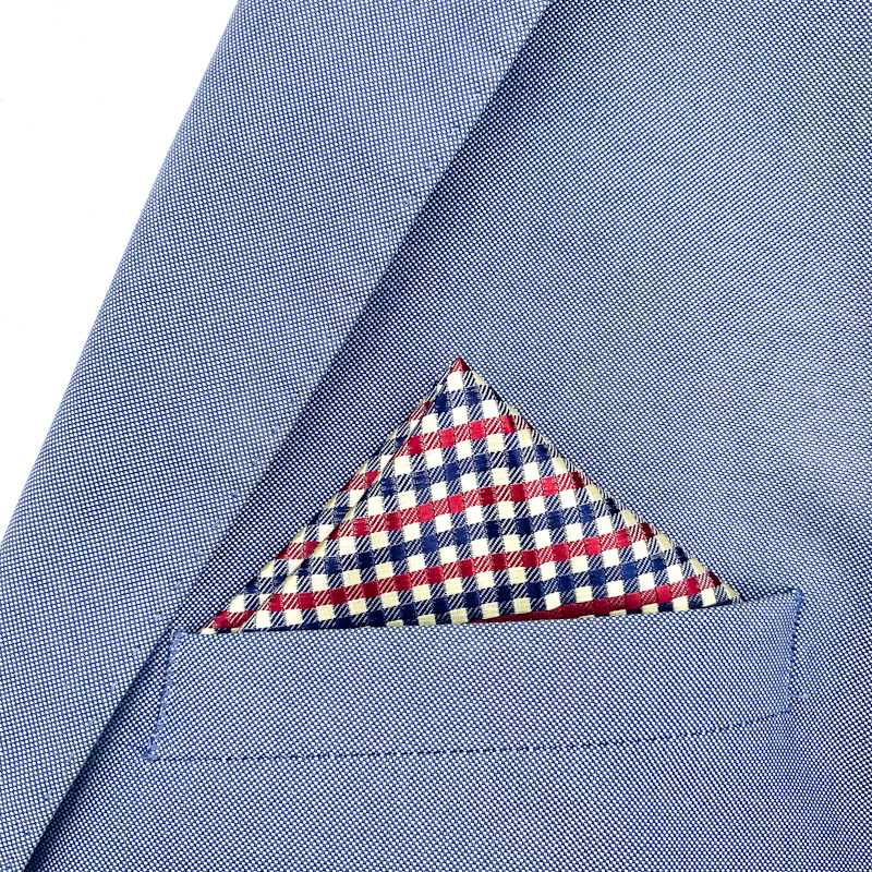 Červeno - modro - žlutý kapesník do saka Kostičky 