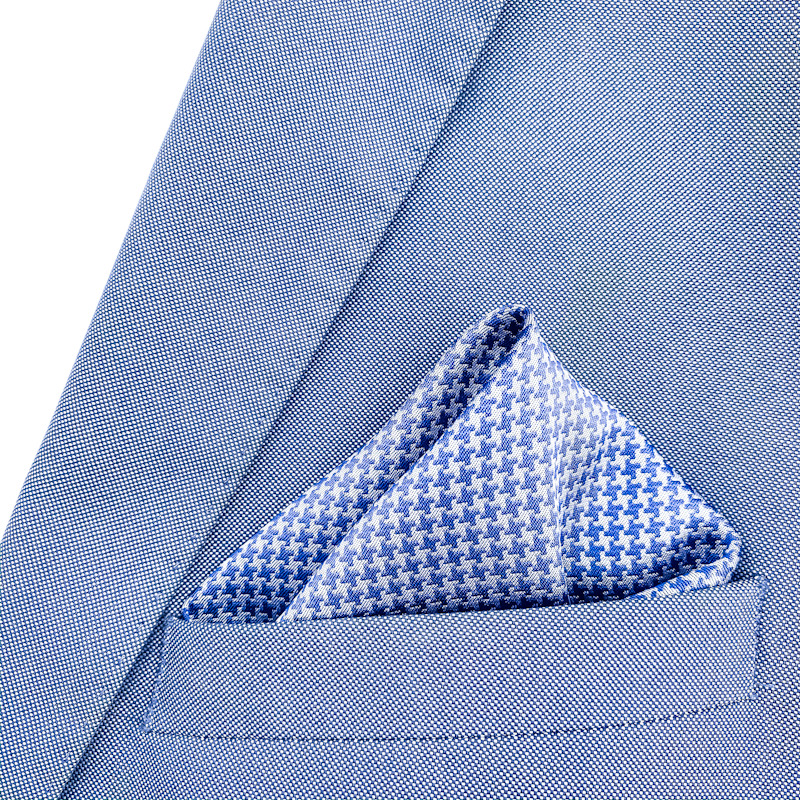Světle modro - stříbrný kapesník do saka Houndstooth 