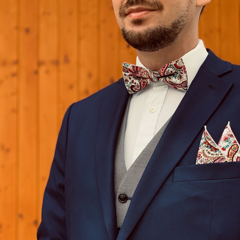 Růžový set motýlek a kapesník Flower art 