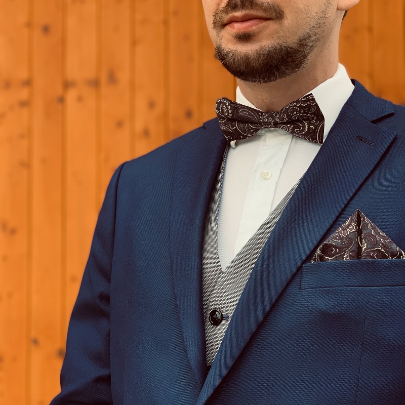 Černý set motýlek a kapesník Flower art 