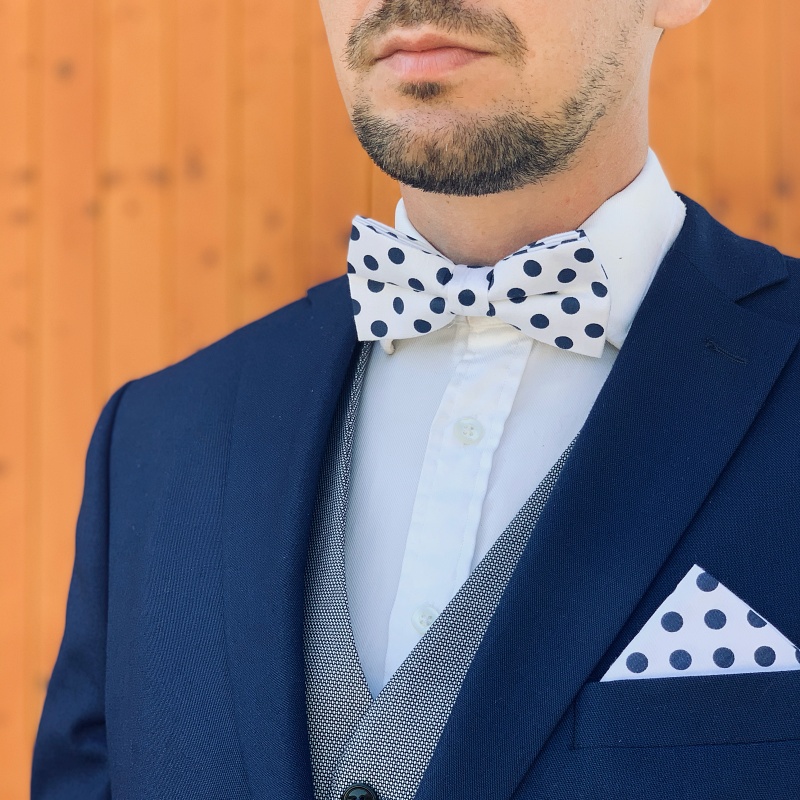 Bílo - modrý set motýlek a kapesník Puntík 