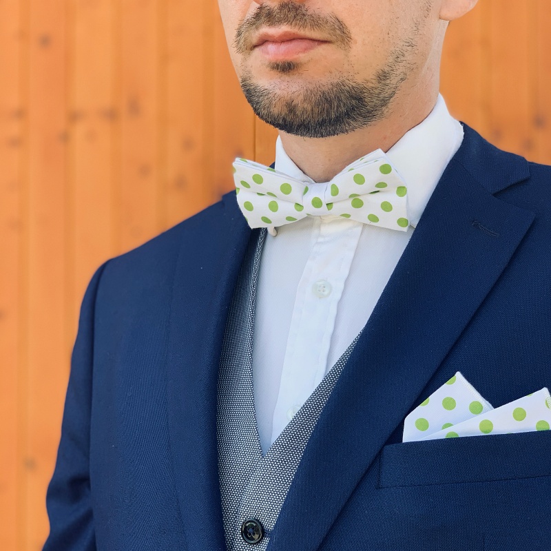 Bílo - zelený set motýlek a kapesník Puntík 