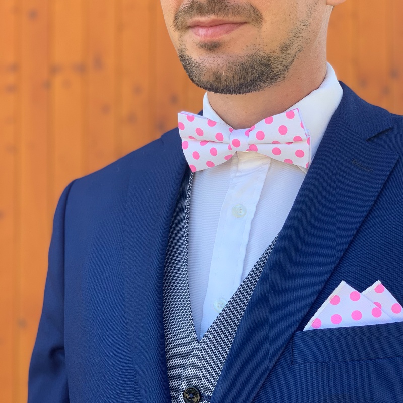 Bílo - růžový set motýlek a kapesník Puntík 