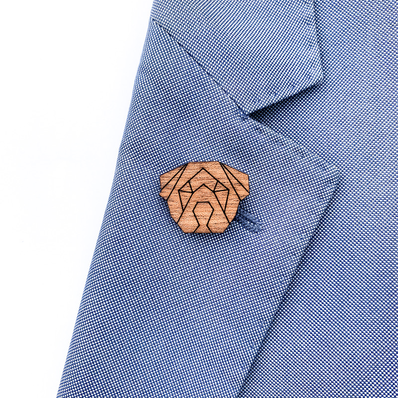 Dřevěná brož Buldok origami 