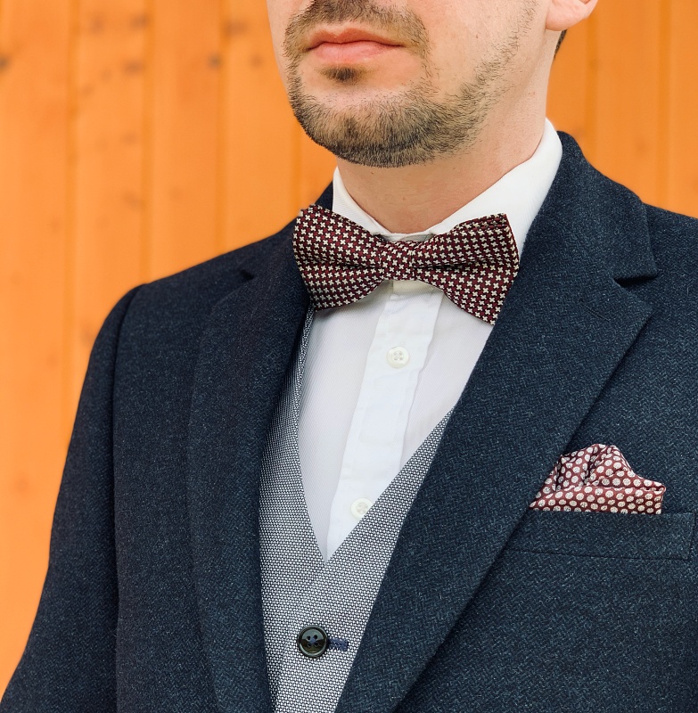 Motýlek Houndstooth červeno - bílý