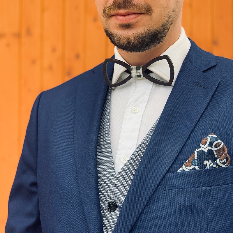 Dřevěný pánský motýlek Vrtule Check wenge 