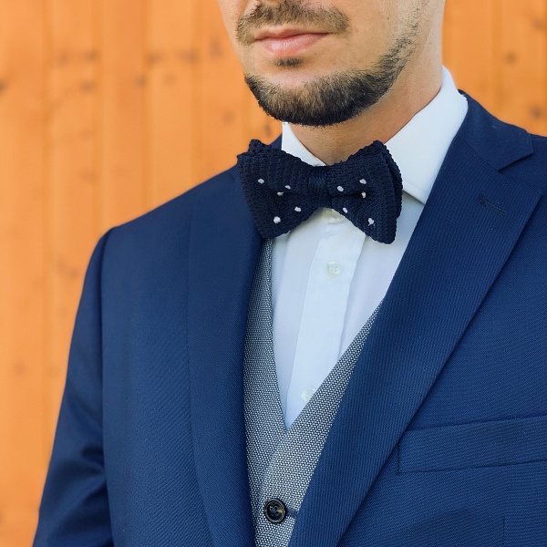 Modrý pánský motýlek Knit Dot
