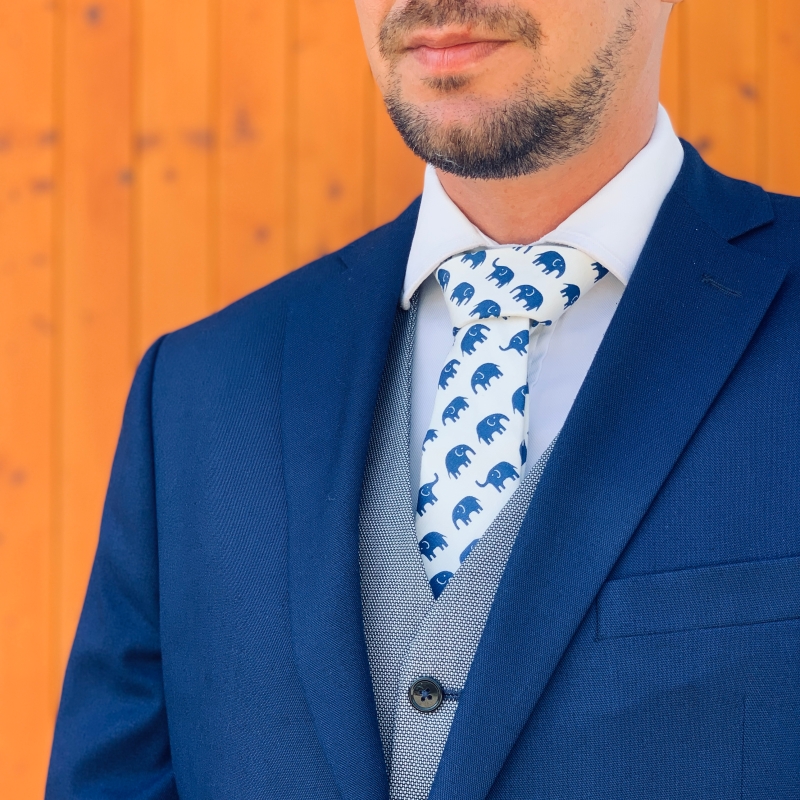 Bílo - modrá kravata Slon 