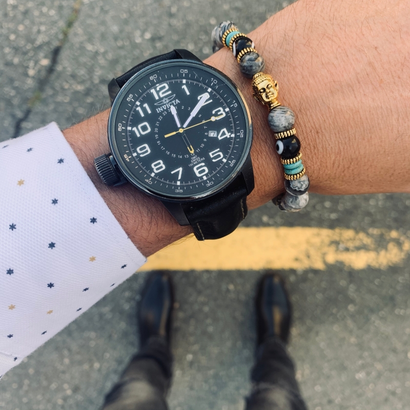 Šedo - zlatý náramek Buddha Etnic 