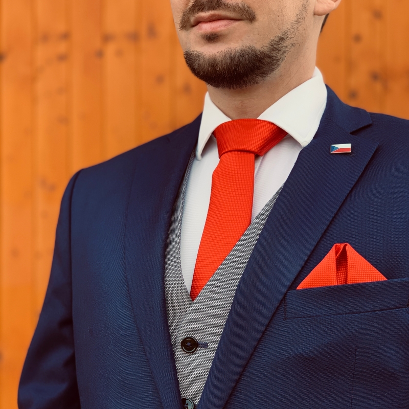 Červený set kravata, motýlek, kapesník a manžetové knoflíčky Plaid