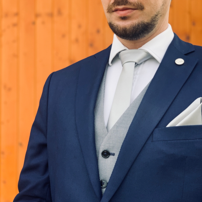 Stříbrný set kravata, motýlek, kapesník a manžetové knoflíčky Plaid