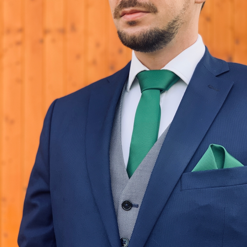 Zelený set kravata, motýlek, kapesník a manžetové knoflíčky Plaid