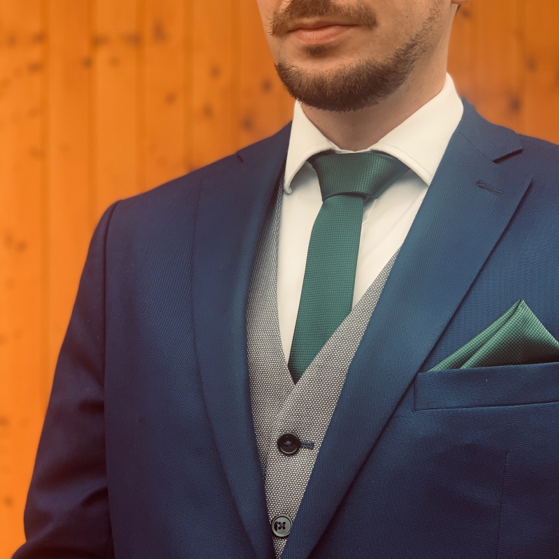 Tmavě zelený set kravata, motýlek, kapesník a manžetové knoflíčky Plaid