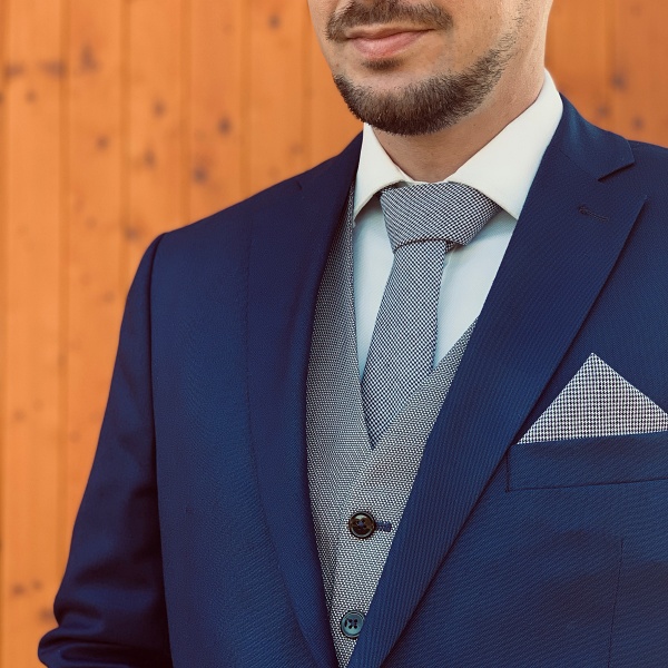 Modro - bílý set kravata, motýlek a kapesník Houndstooth 