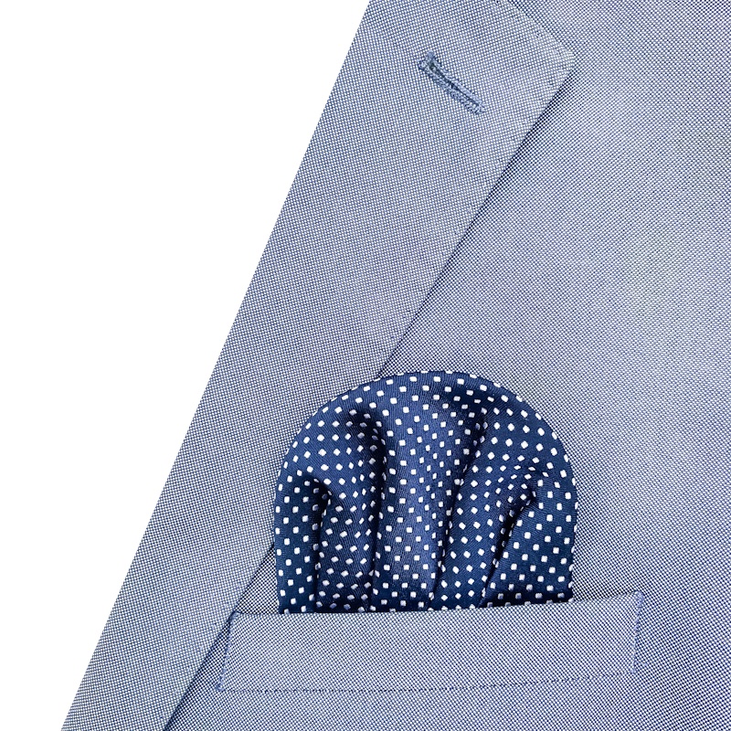 Tmavě modro - stříbrný kapesník do saka Dots