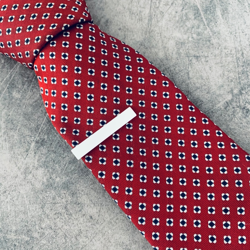 Bílá matná spona na kravatu Matte - 4 cm 