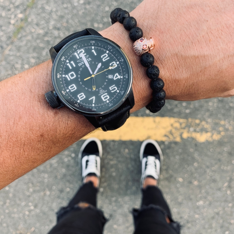 Černý lávový náramek rose gold Lebka crystal 