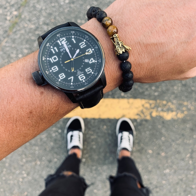 Černo - hnědý lávový náramek zlatý Drak 