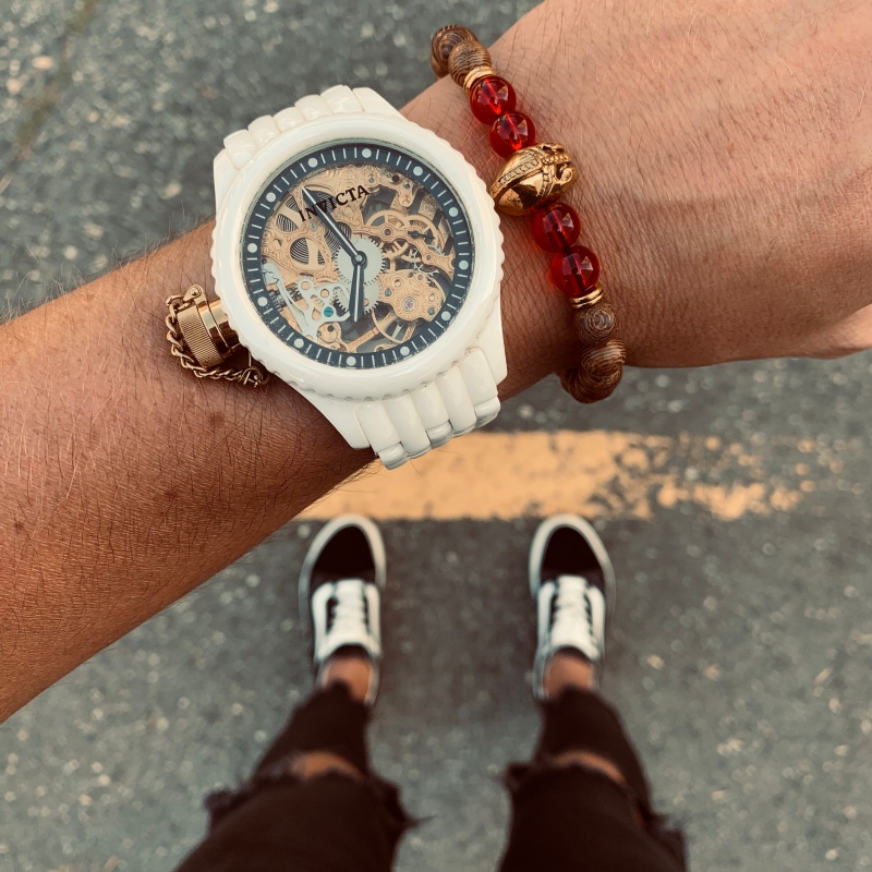 Hnědo - červený náramek zlatý Sparta bojovník 