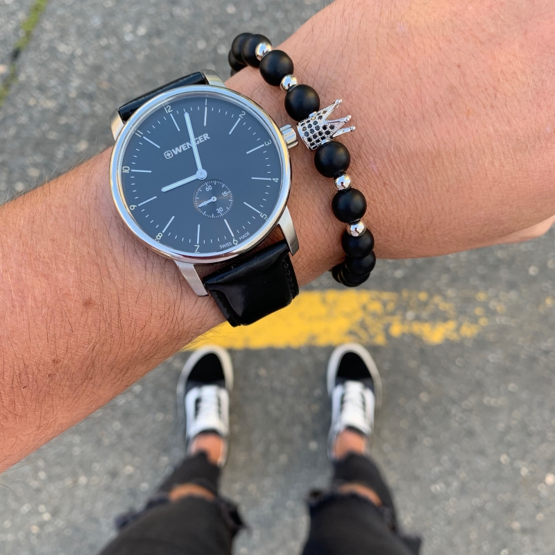 Matně černý náramek stříbrná Královská koruna