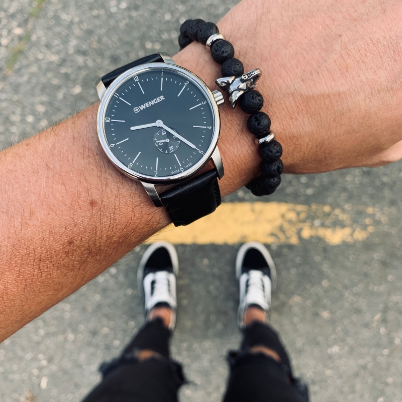 Černý lávový náramek šedý Slon 