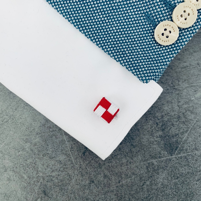 Červeno - bílé manžetové knoflíčky Ball Square