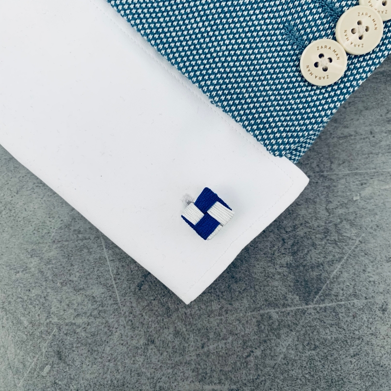 Modro - bílé manžetové knoflíčky Ball Square