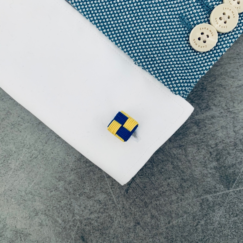 Modro - žluté manžetové knoflíčky Ball Square