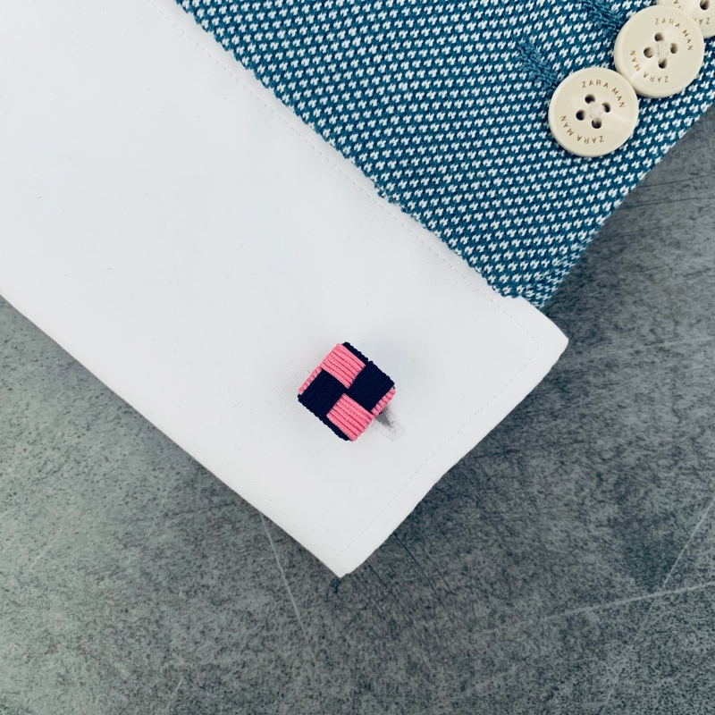 Tmavě modré - růžové manžetové knoflíčky Ball Square