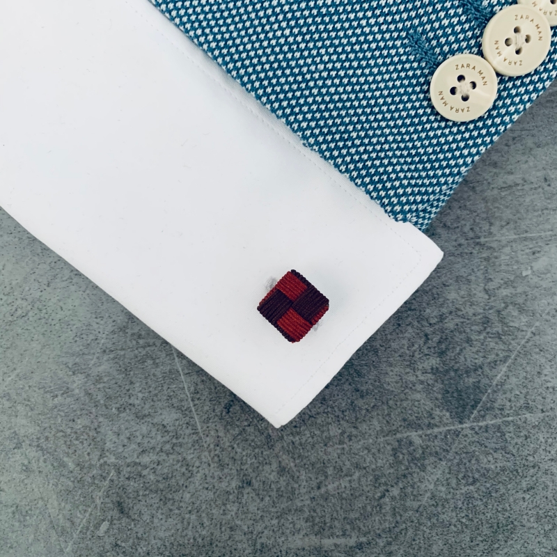 Hnědo - červené manžetové knoflíčky Ball Square