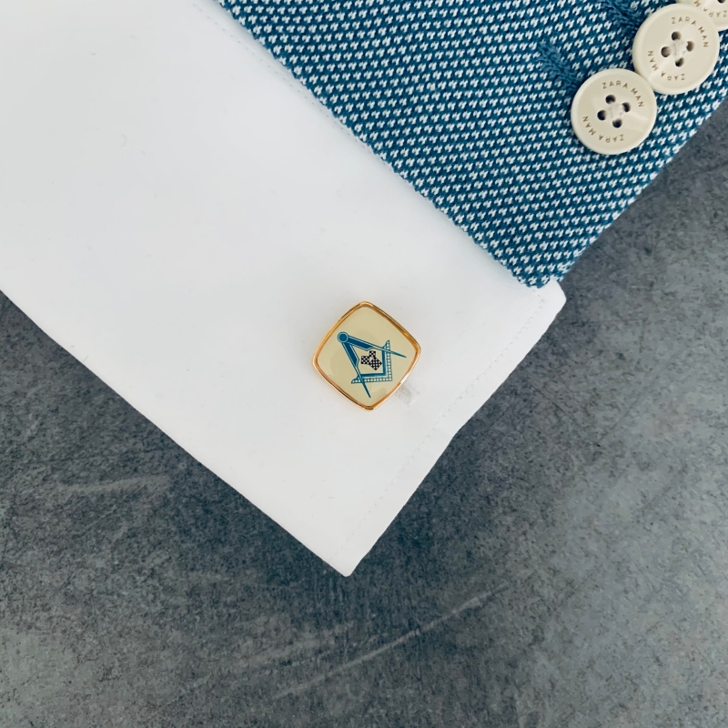 Zlaté manžetové knoflíčky Kružítko a pravítko se šachovnicí 