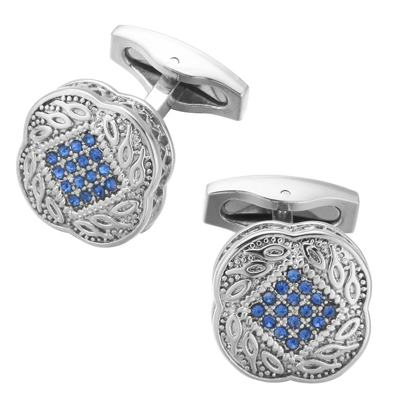 Stříbrné manžetové knoflíčky Ornament blue crystal