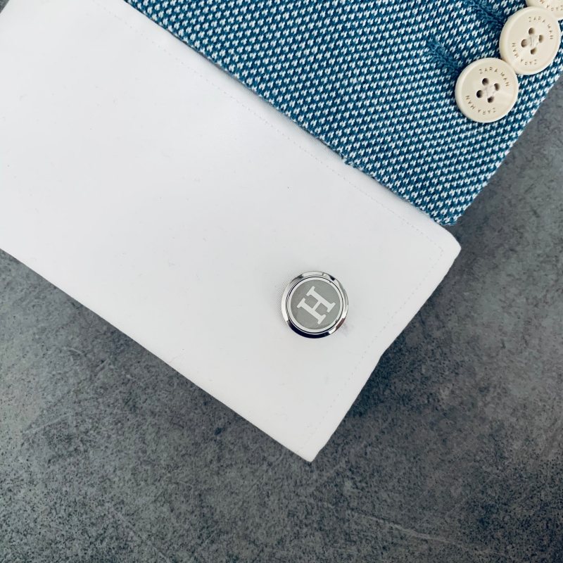 Stříbrný set - spona na kravatu a manžetové knoflíčky Iniciál H