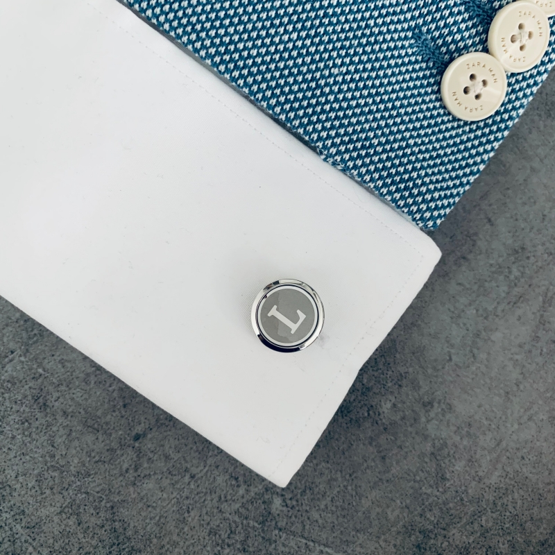 Stříbrný set - spona na kravatu a manžetové knoflíčky Iniciál L