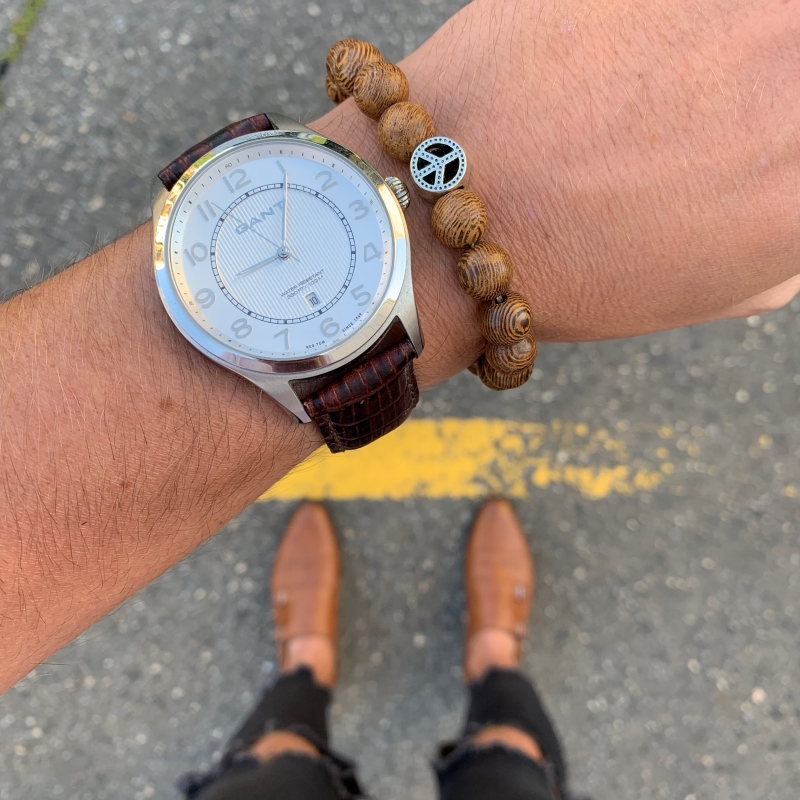 Hnědý náramek Peace symbol big 