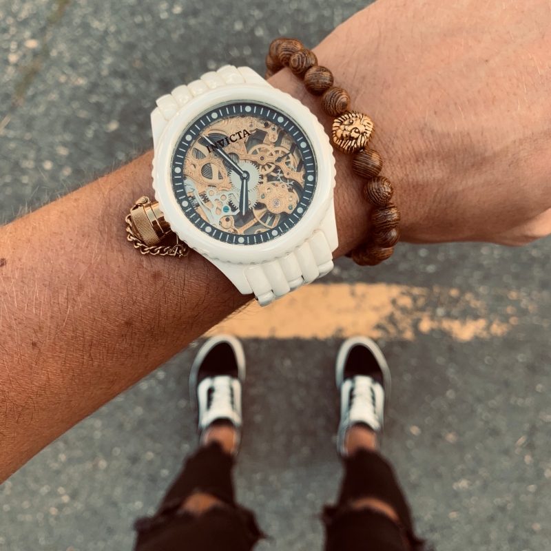 Hnědý náramek zlatý Lev 