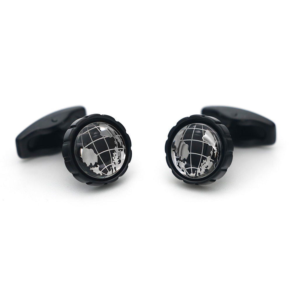 Stříbrno - černé manžetové knoflíčky Zeměkoule