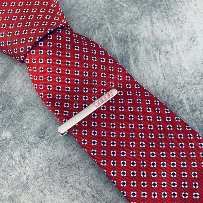 Stříbrno - růžová spona na kravatu 5 Crystals 