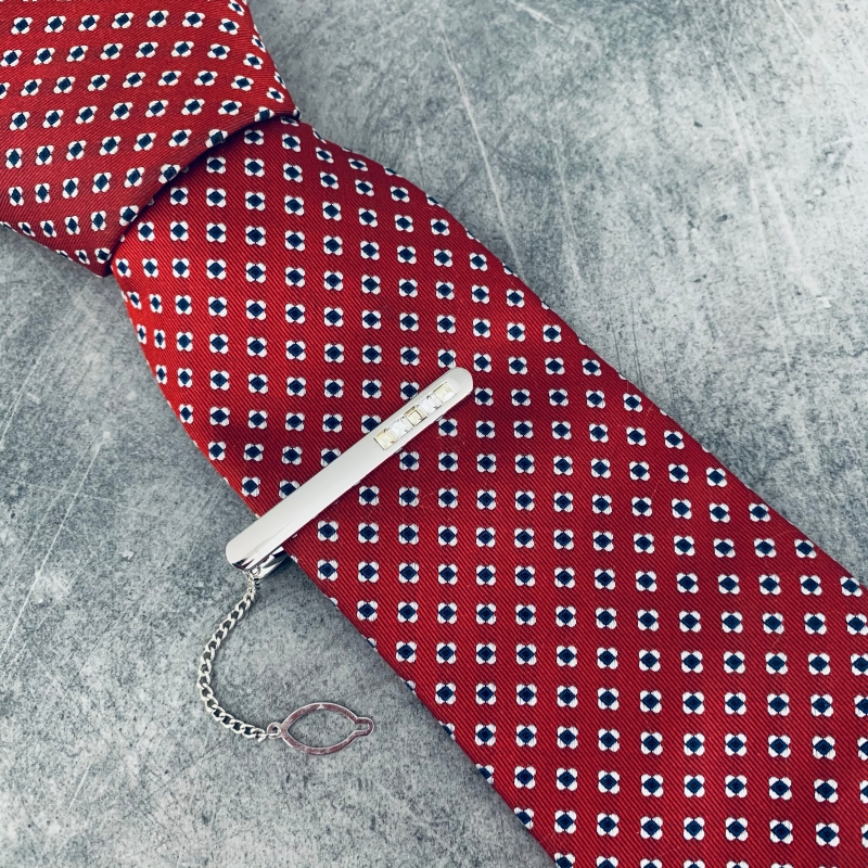 Stříbrno - žlutá spona na kravatu 5 Crystals 