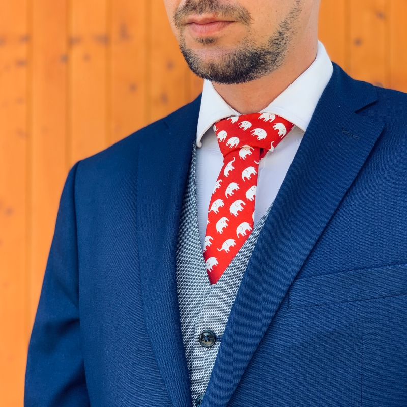 Červeno - bílá kravata Slon 