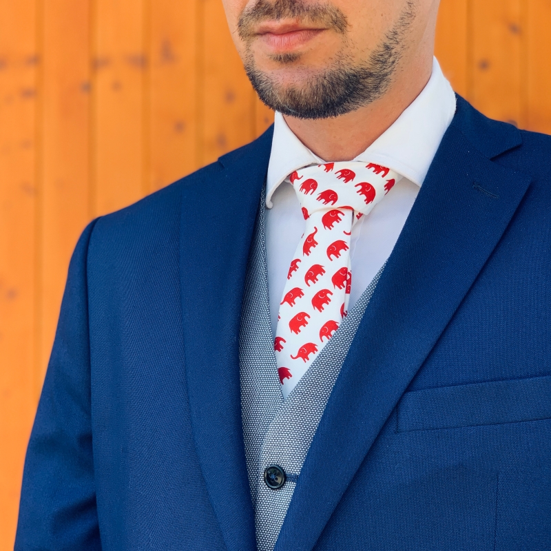 Bílo - červená kravata Slon 