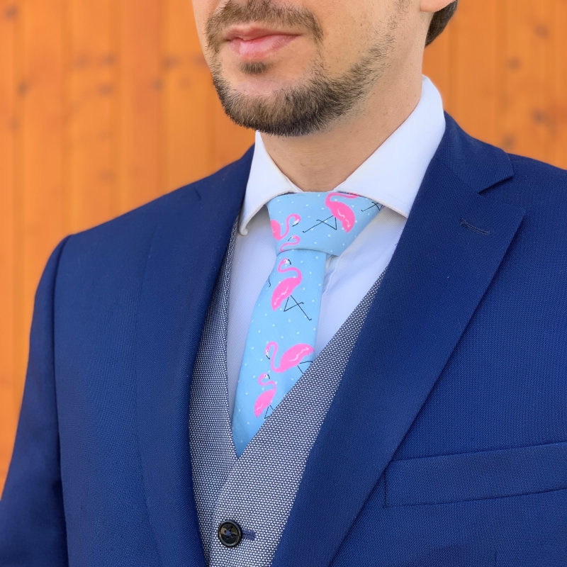 Modrá kravata Plameňák 