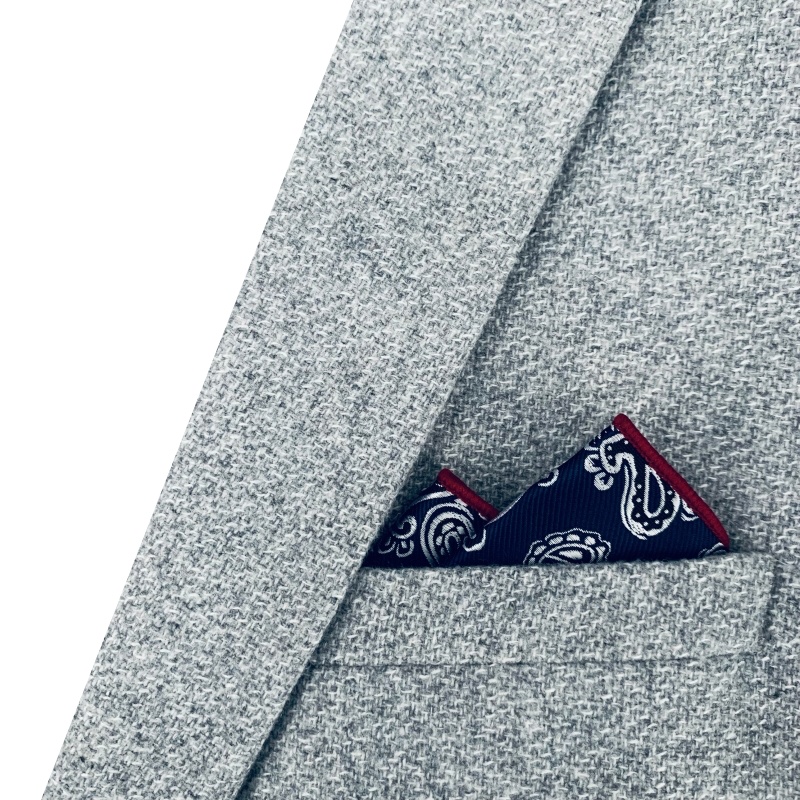 Modro - stříbrný kapesníček do saka Paisley 