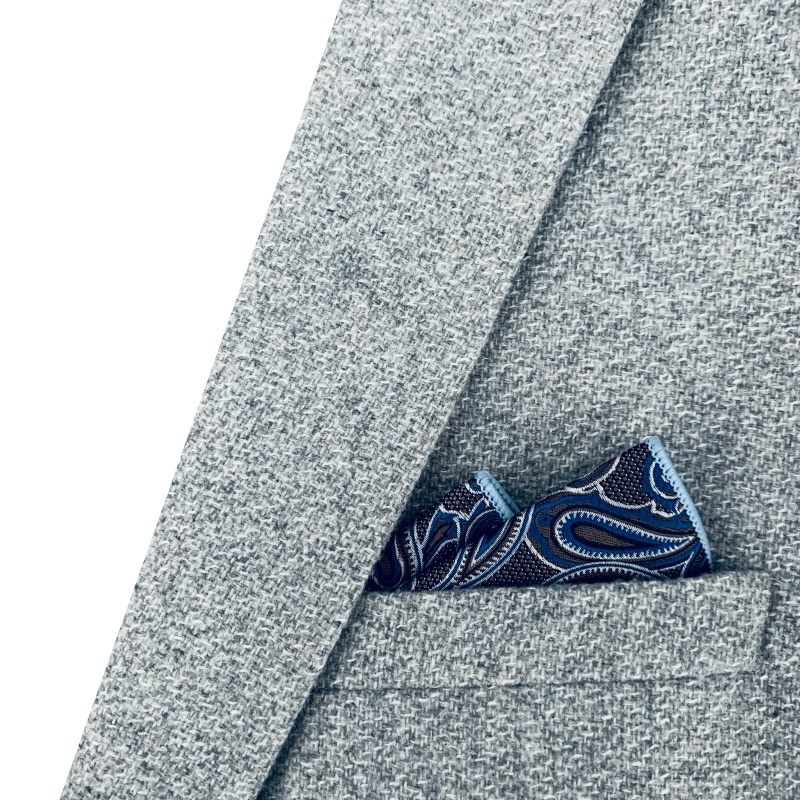 Modro - hnědý kapesníček do saka Paisley 