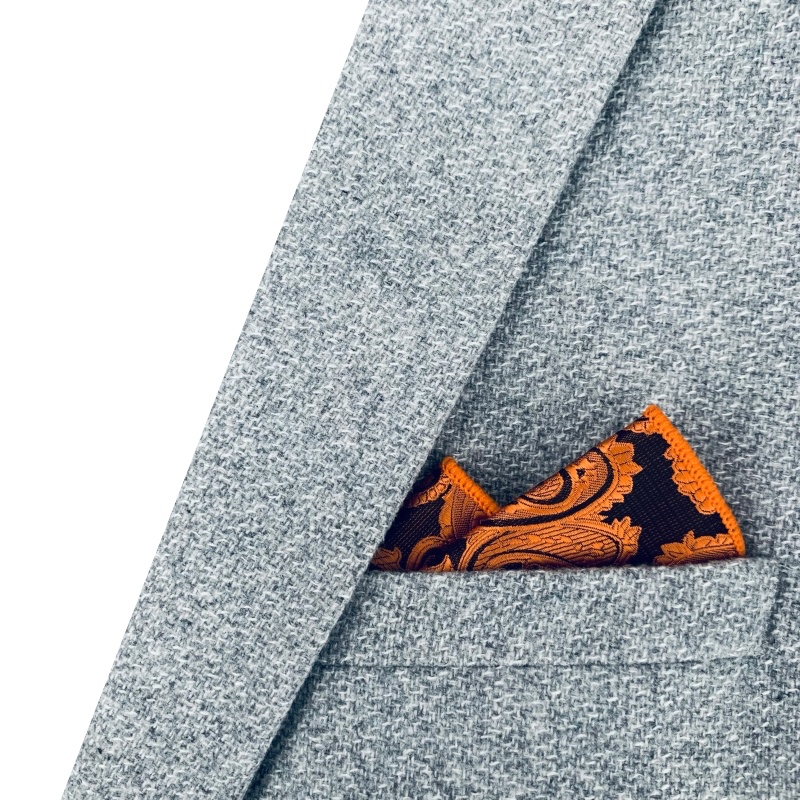 Oranžovo - černý kapesníček do saka Paisley 