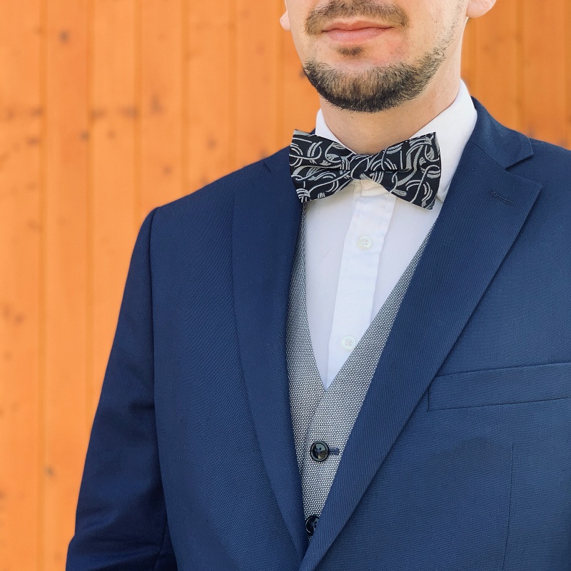 Černo - stříbrný pánský motýlek Vintage